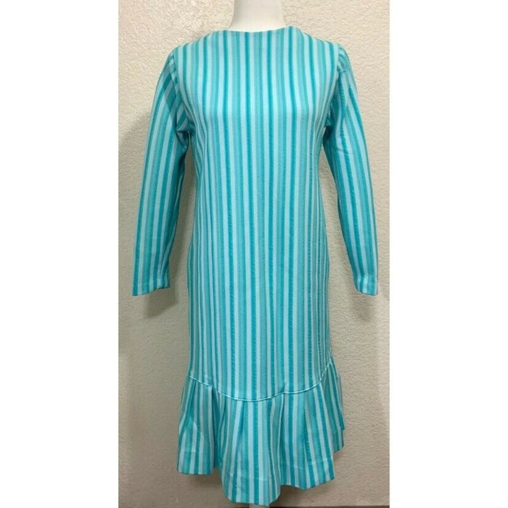 Handmade Vintage 80s Blue Long Sleeve Dress - Picture 1 of 6